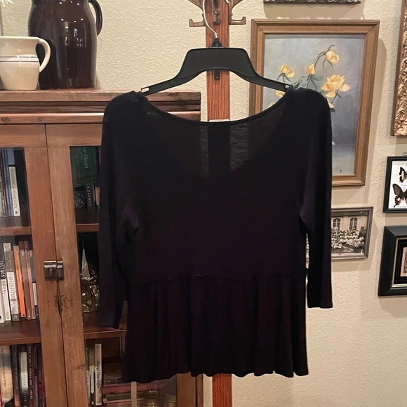 Tiffany & Grey stretchy flutter v-neck top 3/4 sleeve SZ XL black - Picture 5 of 7